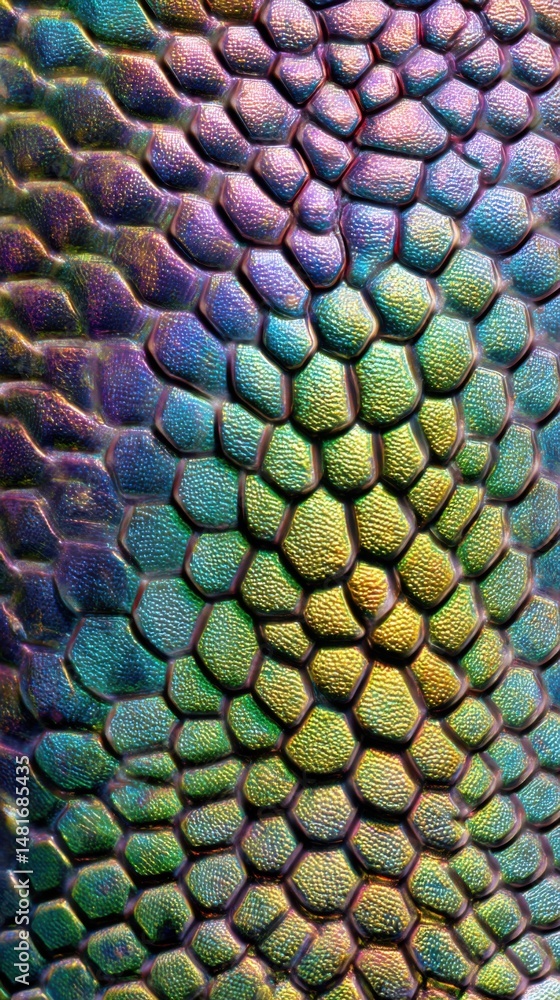 Obraz premium Colorful iridescent scales exhibit a stunning pattern of light and texture in natural setting