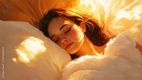 Golden light illuminates a sleeping woman.