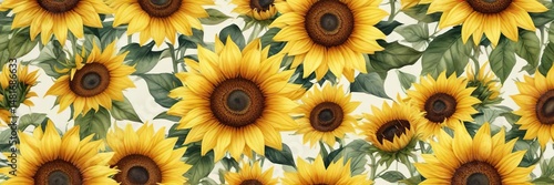 Stunning watercolor pattern of yellow sunflowers, watercolor, flowers, isolated, stunning, petals