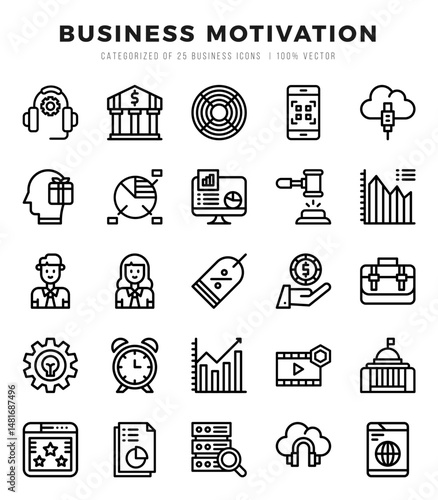 Set of Business Motivation Icons. Simple Lineal art style icons pack.