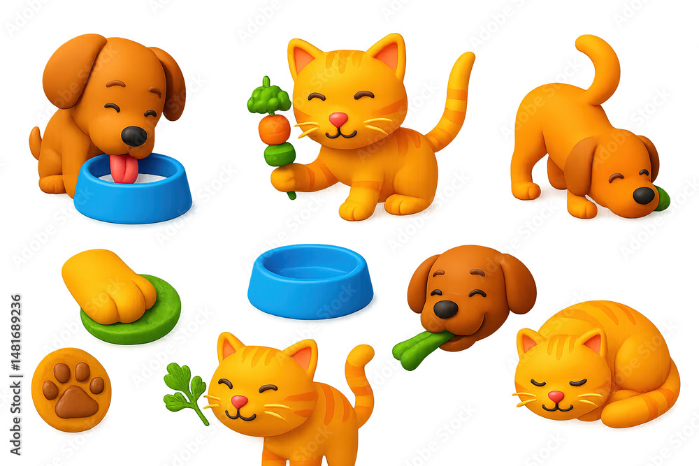 Obraz premium Pets and animals 3d icons set – creative, playful, dog and cat graphics
