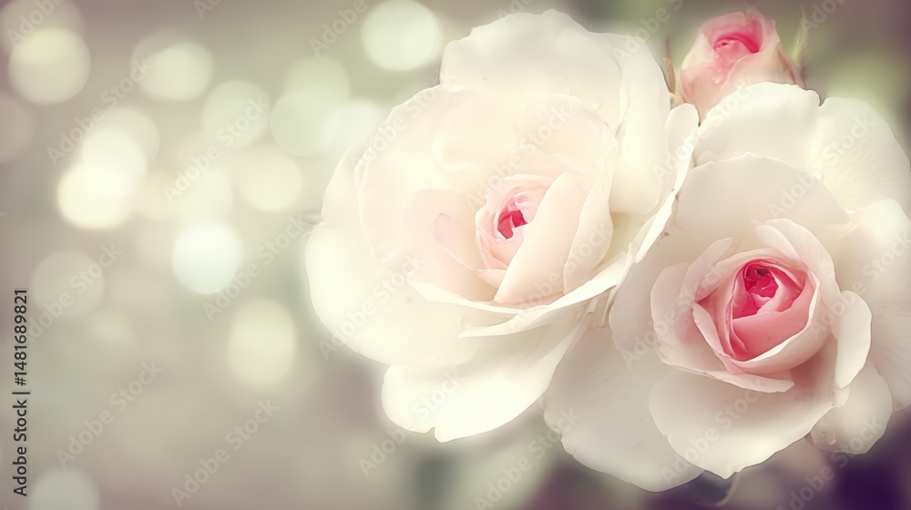 Fototapeta premium Soft White Roses with Pink Centers