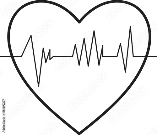 Heartbeat Line Graph within a Bold Heart Outline