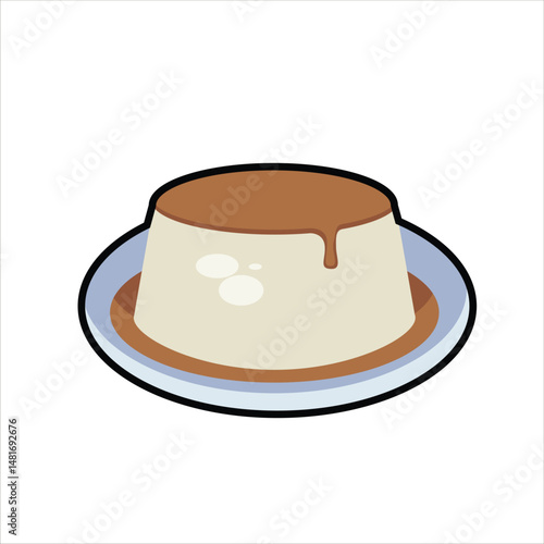 Japanese Pudding Colored Flat Illustration