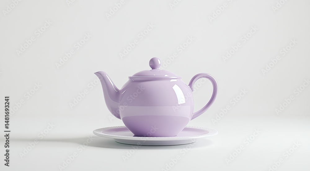 Lavender-hued teapot on saucer Lavender-hued teapot on saucer