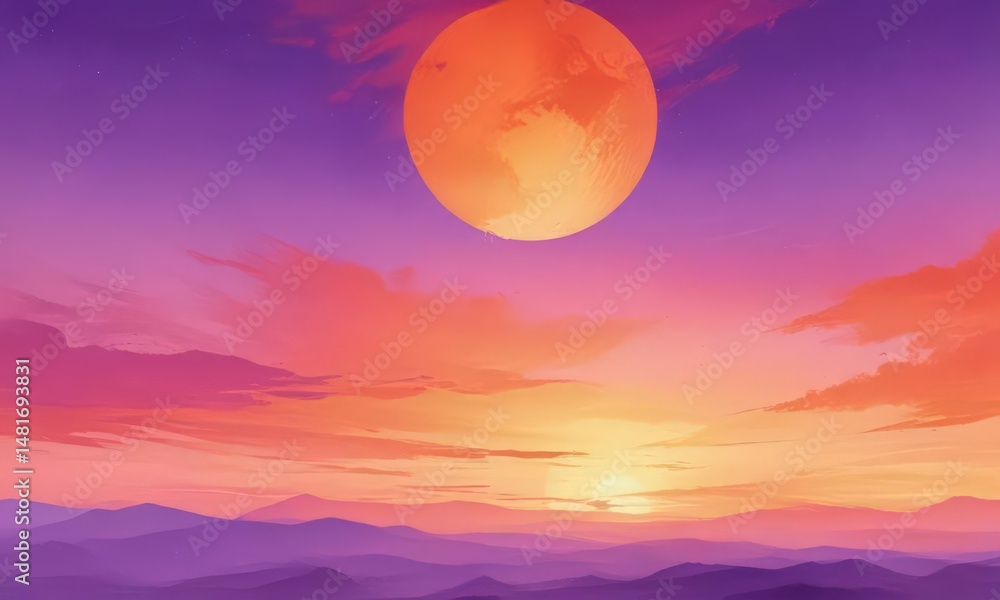 Fototapeta premium Abstract watercolor sunset, vibrant orange and purple hues blend seamlessly , modern, soft