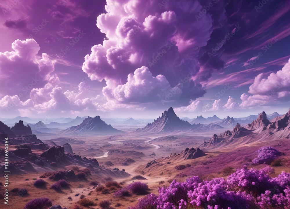 Surreal purple cumulus clouds in fantasy landscape, clouds, aesthetic, dreamy Surreal purple cumulus clouds in fantasy landscape, clouds, aesthetic, dreamy