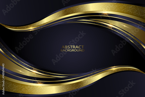 PREMIUM LUXURY BLACK ABSTRACT BACKGROUND WITH GOLDEN METALIC SHAPES