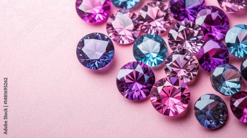 Fototapeta premium Colorful gems clustered on pink