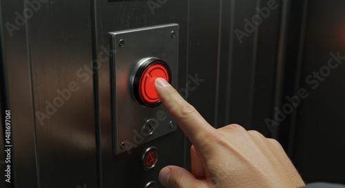 3D Render of Finger Pressing Red Elevator Button