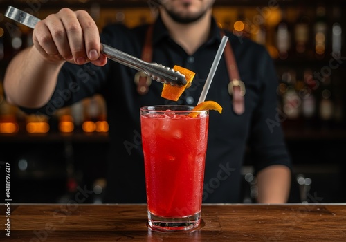 Bartender Adding Orange Gar...