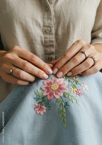 Closeup Photo Woman Embroid...