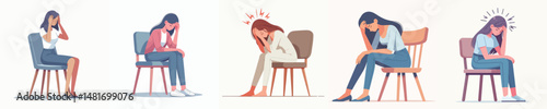 Vector of a woman sitting and having a headacheVector of a woman sitting and having a headache
