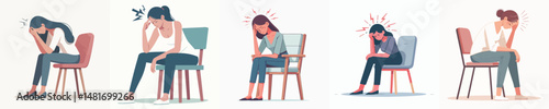 Vector of a woman sitting and having a headacheVector of a woman sitting and having a headache