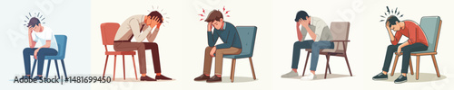 Vector of a man in pain because he has a headache