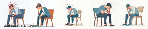 Vector of a man sitting and holding a sore head