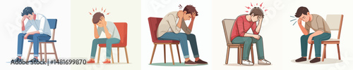 Vector of a man sitting and holding a sore head