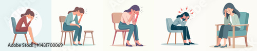 Vector of a woman in pain because she has a headache