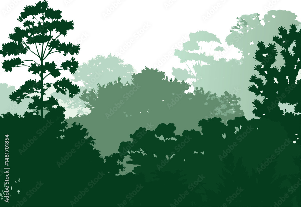 Silhouettes of green forest trees — isolated nature and park vector illustration. Silhouettes of green forest trees — isolated nature and park vector illustration.