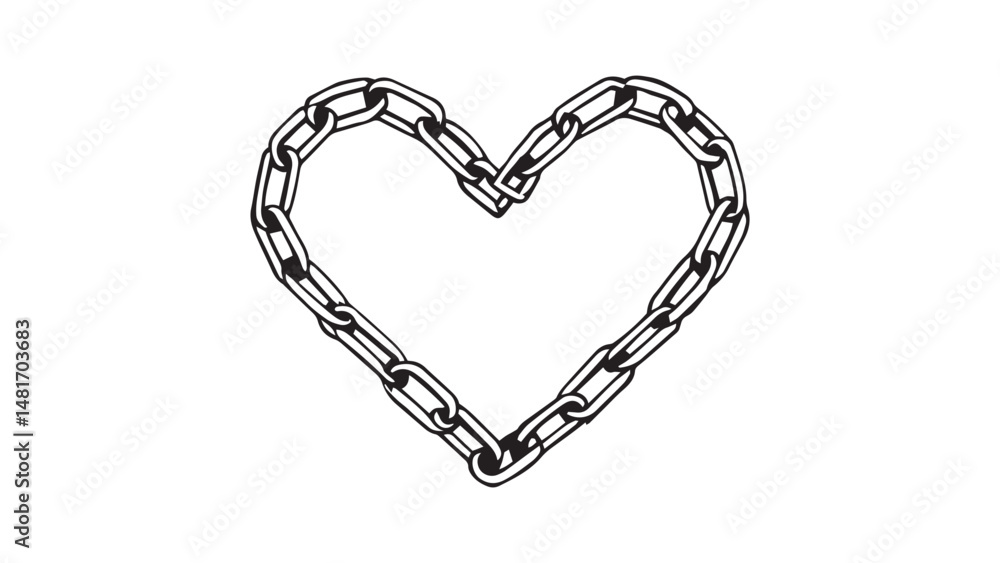 Heart-shaped design made of chain line art Heart-shaped design made of chain line art