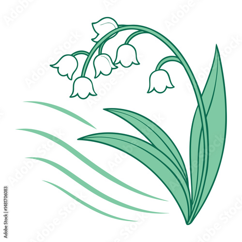 Wind-blown Lily of the Valley flower with dynamic curved stem detail