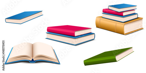 education concept books isolated on the white background.open and closed single books,stack of books design template.back to school banner design clip arts vector illustration.