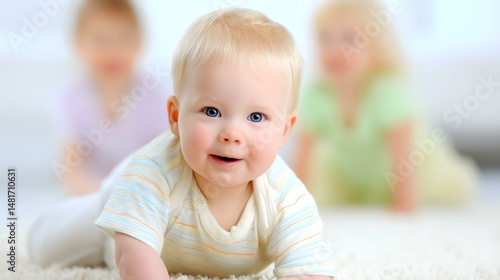 on floor with siblings cheering in a clean family room