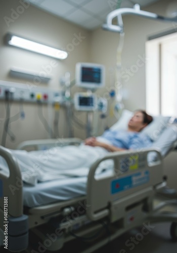 Photo of a Blurred Hospital Room Patient Lying in Bed