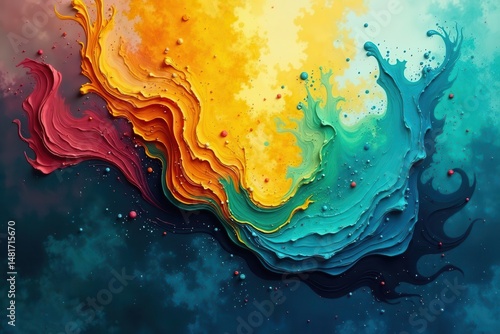 Abstract Swirling Hues of Vivid Color in a Layered Textured Design Featuring Deep Ocean Tones and Bright Sunlit Yellows