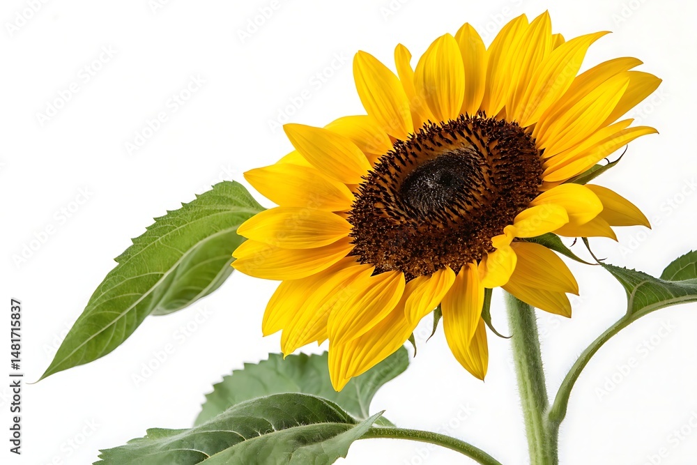 Obraz premium Yellow sunflower close-up on white – clean flower photography