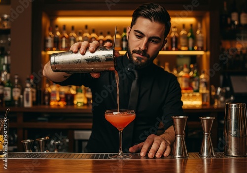 Photo of Bartender Pouring ...