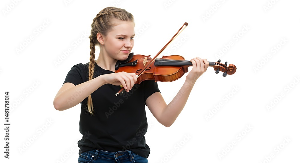 Young girl playing violin on white background musical instrument practice learning violin lessons skill Young girl playing violin on white background musical instrument practice learning violin lessons skill