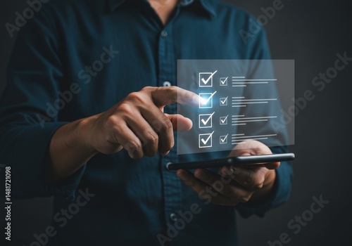 Wallpaper Mural Photo of Businessman Completing Checklist on Futuristic Touchscreen Torontodigital.ca
