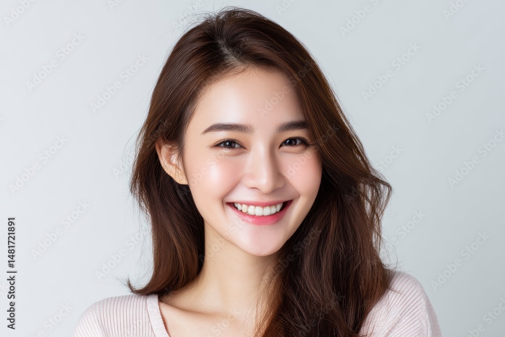 Smiling Young Woman Portrait on Light Background Smiling Young Woman Portrait on Light Background