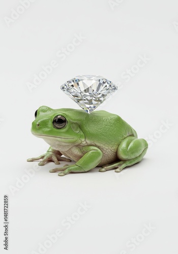 3D Green Frog With a Diamon...