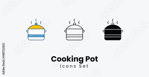 Cooking Pot Icons thin line and glyph vector icon stock illustration