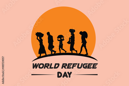 World Refugee Day Social Media Design with Silhouette of Families and Children