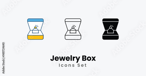 Jewelry Box Icons thin line and glyph vector icon stock illustration
