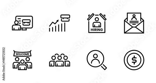 Hiring Process Line Icons. Recruitment, Job Application, Interview, Candidate Selection Vector Set