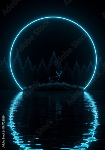 3D Pixel Art Deer in Blue N...