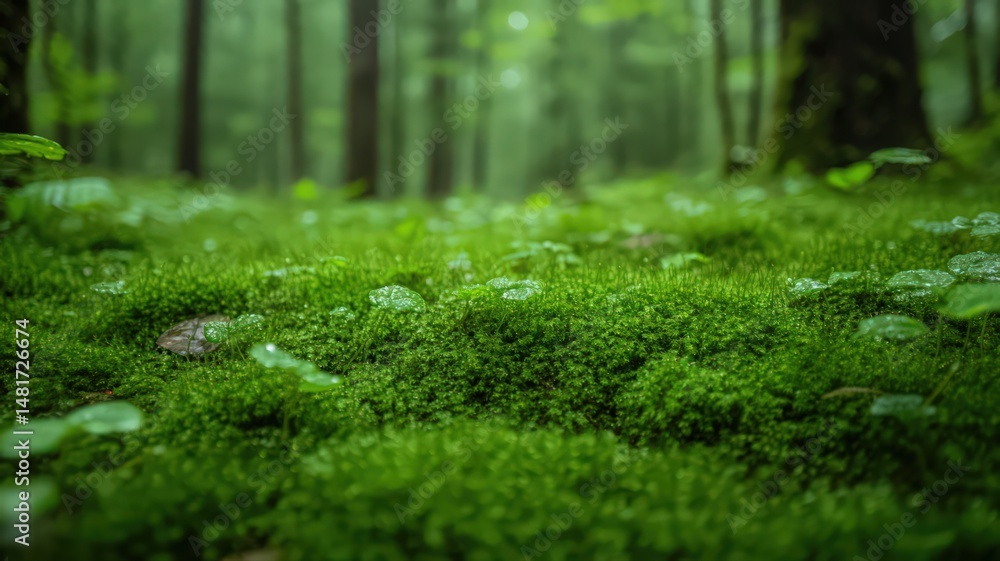 Fototapeta premium Lush Green Moss Texture in a Dark Forest