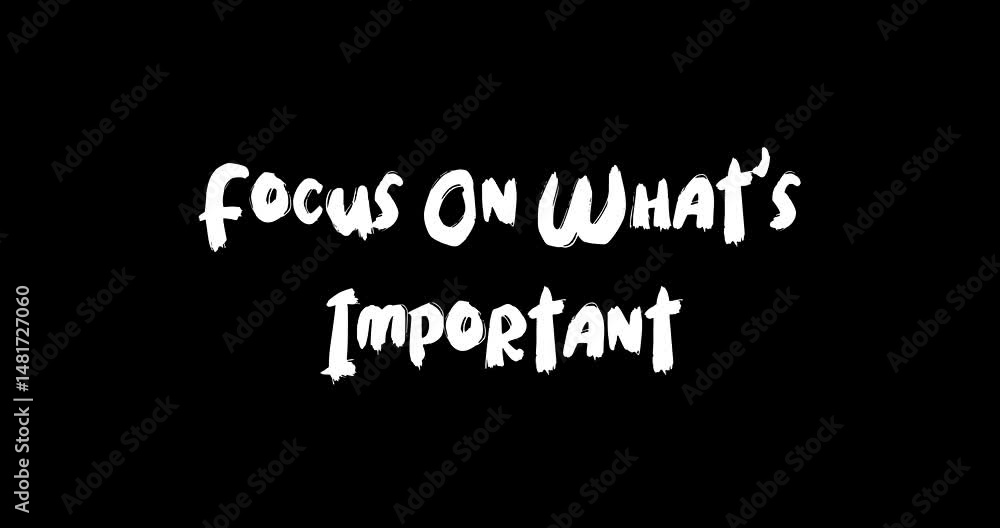 Focus On Whats Important Bold Text Typography Quotation Grunge Transition Animation Effect on Black Background