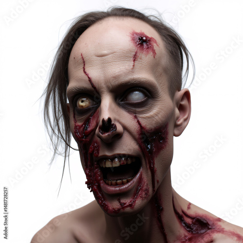 A man with a gruesome injury to his face.