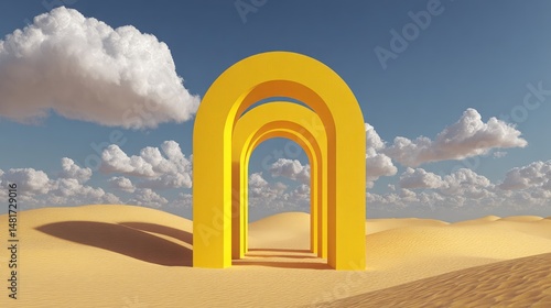 Fototapeta Naklejka Na Ścianę i Meble -  Desert archway, bright yellow, minimalist