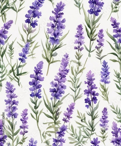 Watercolor purple violet lavender flowers seamless design, background, soft, delicate, vibrant, colorful