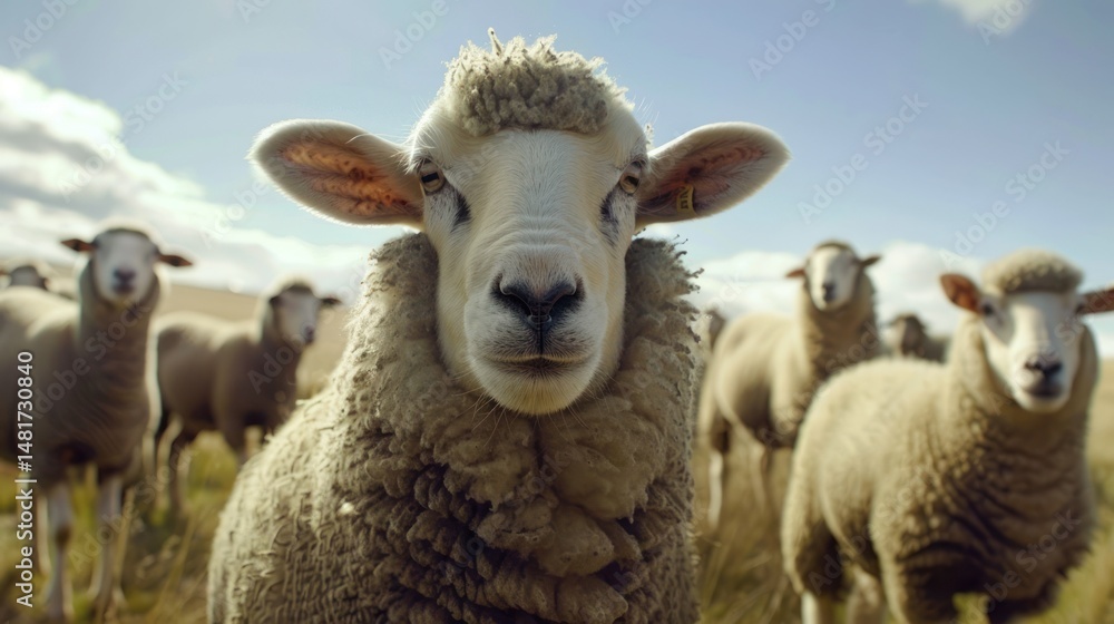 Fototapeta premium Sheep in field, close-up