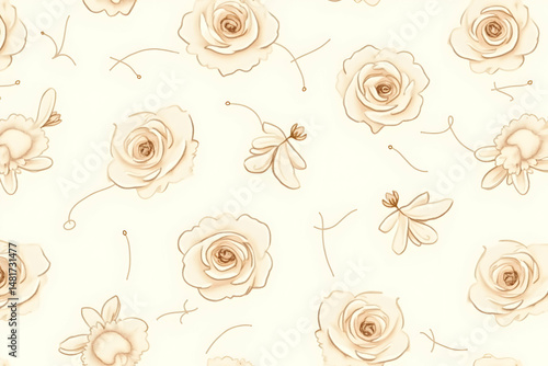 Elegant Cream Floral Pattern, A seamless design featuring delicate cream-colored flowers, perfect for adding a touch of refined beauty to any project or background
