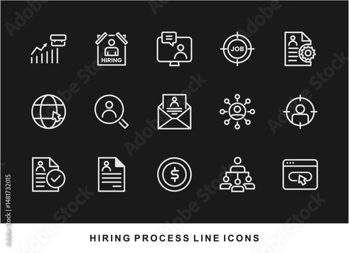 Hiring Process Line Icons. Recruitment, Job Application, Interview, Candidate Selection Vector Set
