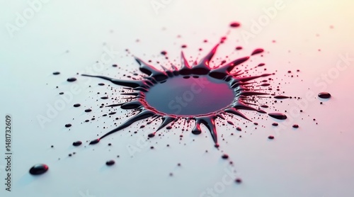 Abstract Dark Liquid Splashes on Light Surface with Pink and Red Hues