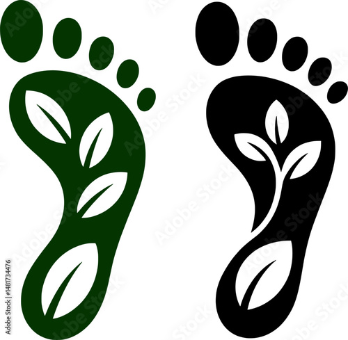 Eco-friendly human footprint with leaf pattern silhouette